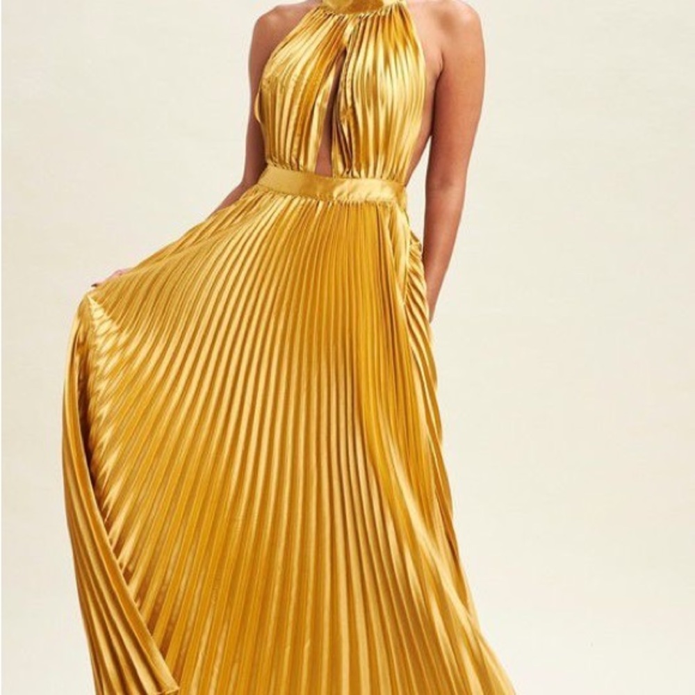 Elegant Gold Pleated Gown